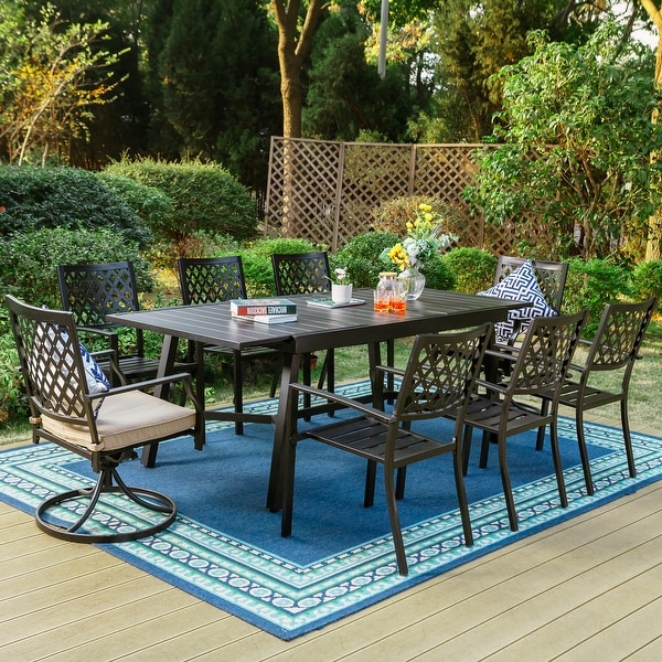 MAISON ARTS Outdoor Patio Dining Set of 7/9 with Metal Expandable Rectangular Dining Table and Metal Chairs