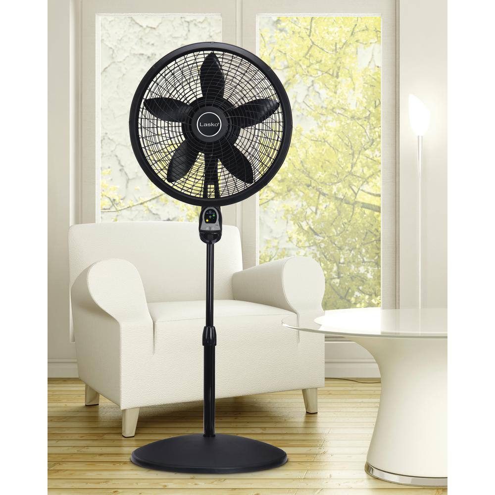 Lasko Cyclone Adjustable-Height 18 in. 3 Speed Black Oscillating Pedestal Fan with Programmable Timer and Remote Control 1843