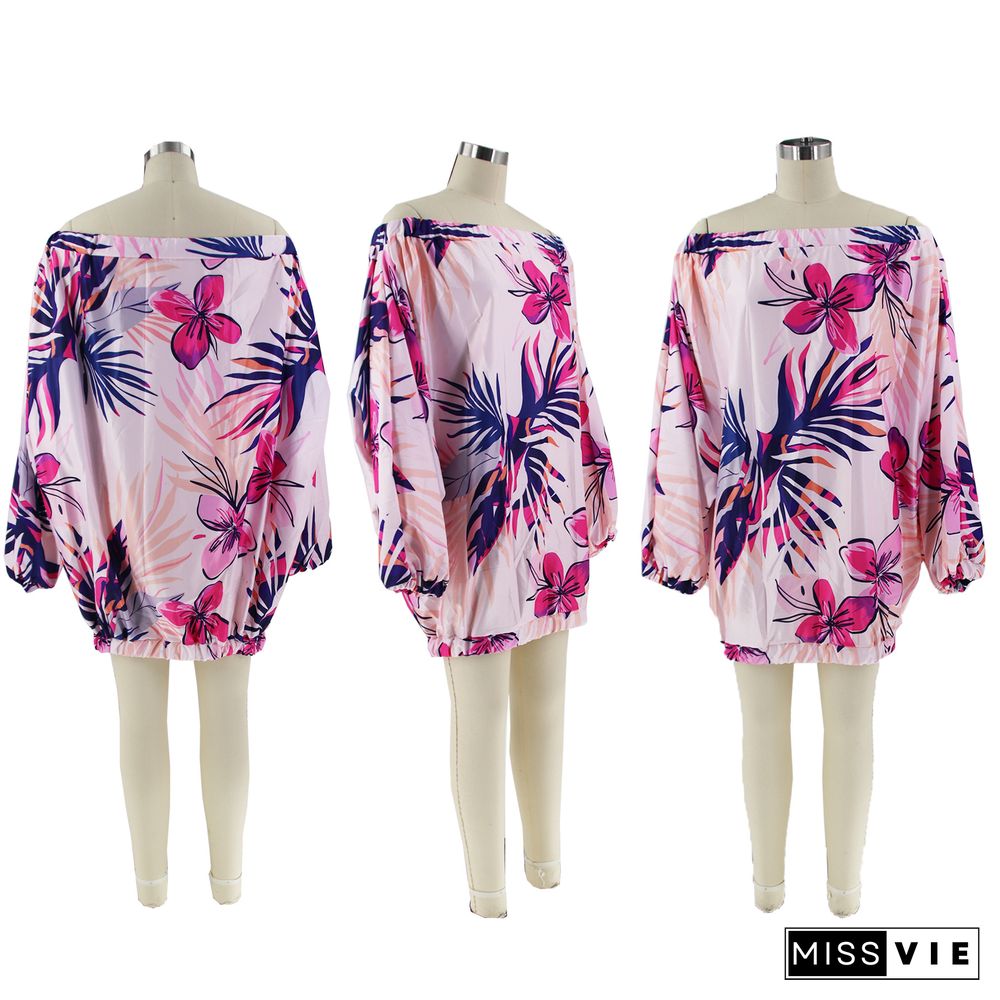 Off-Shoulder Loose Printed Dolman Sleeve Dress