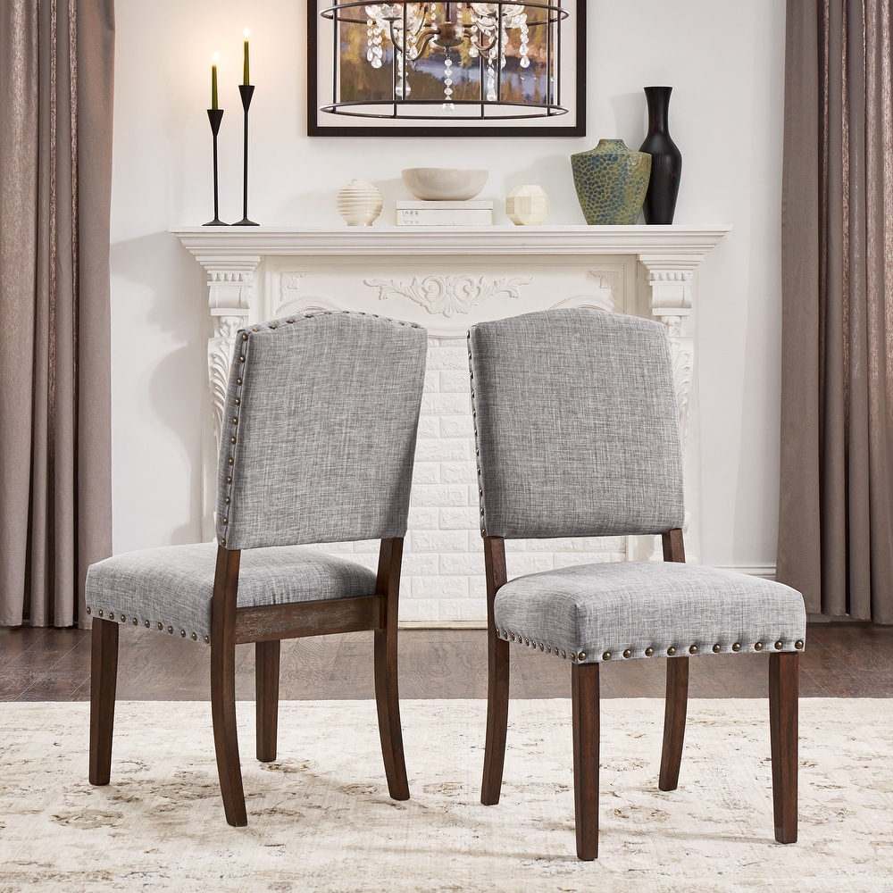 Benchwright Linen look Side Chair with Nailhead Trim (Set of 2) by iNSPIRE Q Artisan