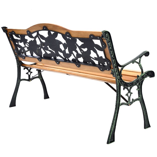 Tangkula Garden Cast Iron Bench Porch Path Loveseat Hardwood Chair For Patio Park