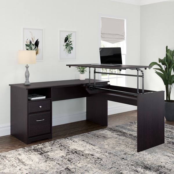 Bush Furniture Cabot 60W 3 Position L Shaped Sit to Stand Desk in Espresso Oak