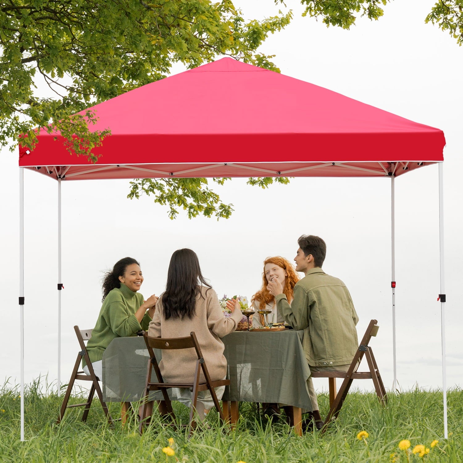 Ainfox 10' x 10' Pop up Canopy Tent Outside Canopy, One Push Tent Canopy with Wheeled Carry Bag, Extra 8 Stakes and 4 Ropes,Red