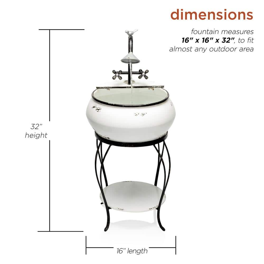 Alpine Corporation 32 in. Tall Outdoor Antique Metal Sink Water Fountain and Stand, White YHL170