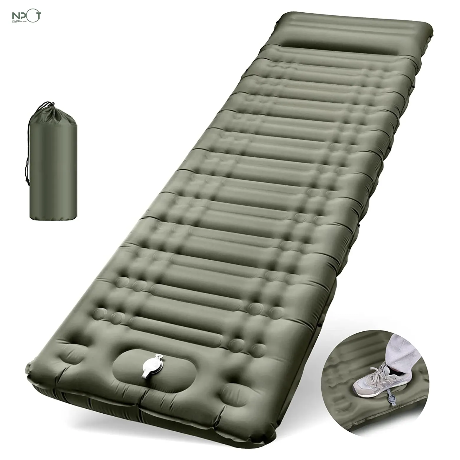 NPOT Camping Mat 12cm Thicken Camping Sleeping Mat with Pillow Camping Mattress with Foot Press Pump Portable Inflatable Mat