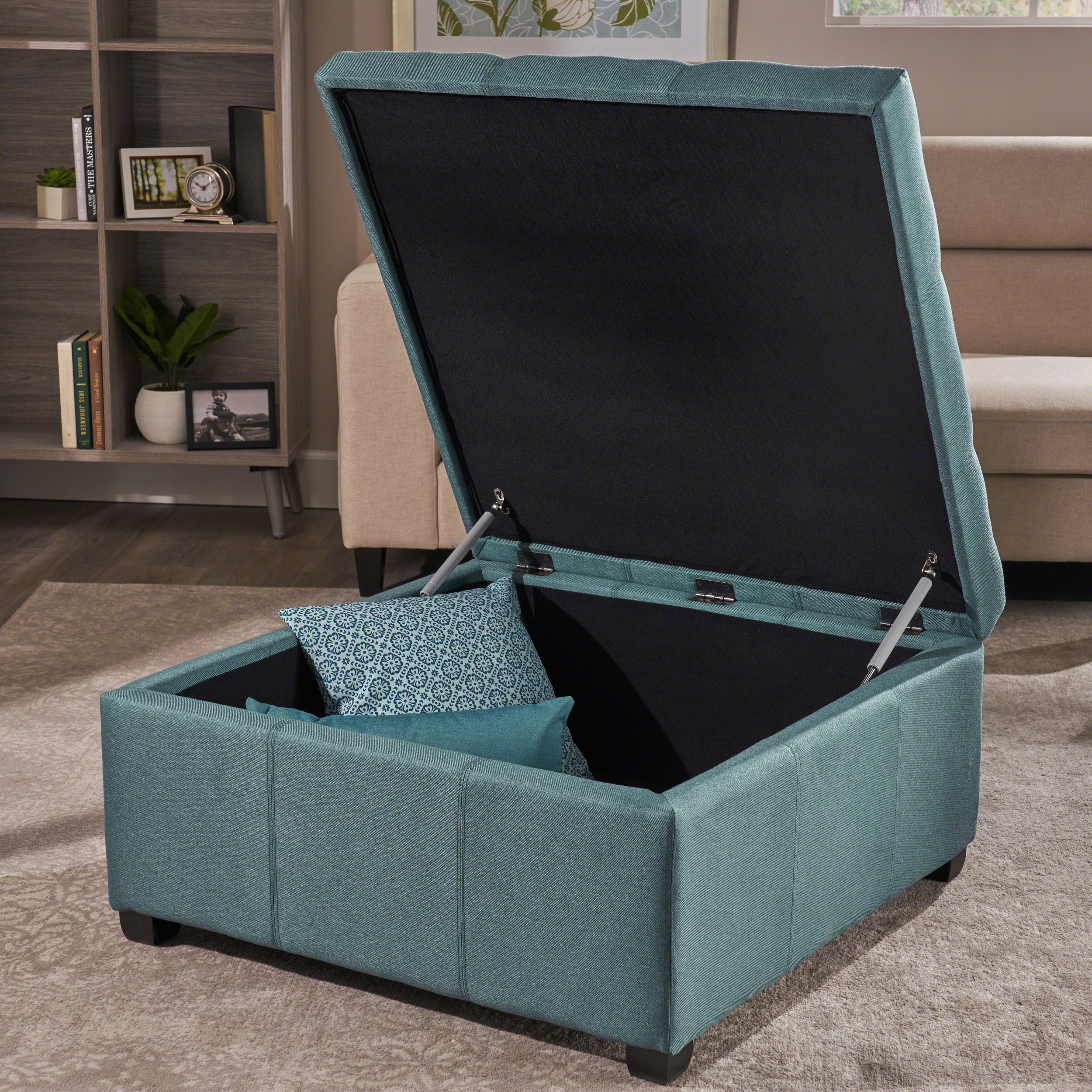 Carlyle Square Tufted Fabric Storage Ottoman Coffee Table