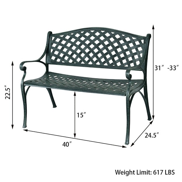 Costway 40 x27 x27 Outdoor Antique Garden Bench Aluminum Frame Seats Chair Patio Garden Furni