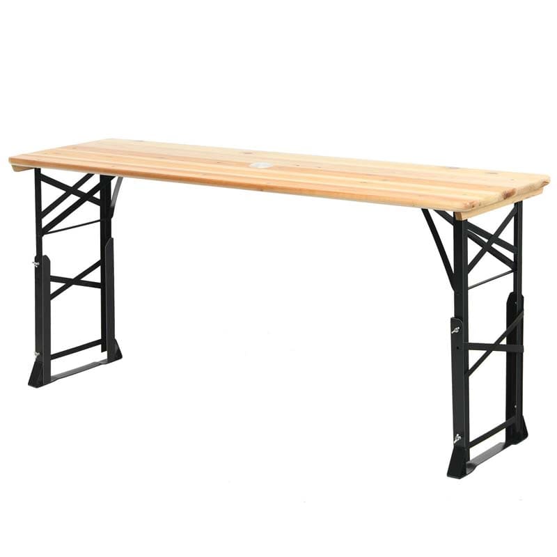 66.5'' Wood Folding Picnic Table with Umbrella Hole, Height Adjustable Outdoor Dining Table for Camping Party