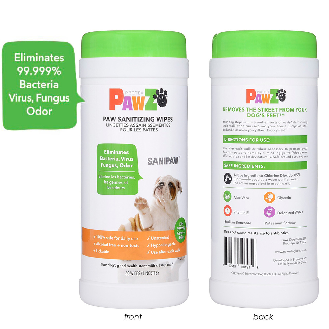 Pawz Dog Sanipaw Wipes， 60 Count