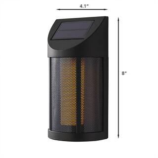 Hampton Bay Ambrose Solar 6 Lumens Matte Black Integrated LED Wall Lantern Sconce with Flicker Flame Effect Weather Resistant 93910