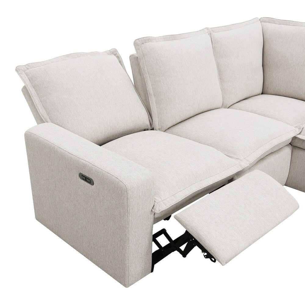 L Shaped Sectional Sofa Living Room Sofa with 2 Power Recliner Chair   USB Port  Home Theater Theater Room Leisure Couch  Beige