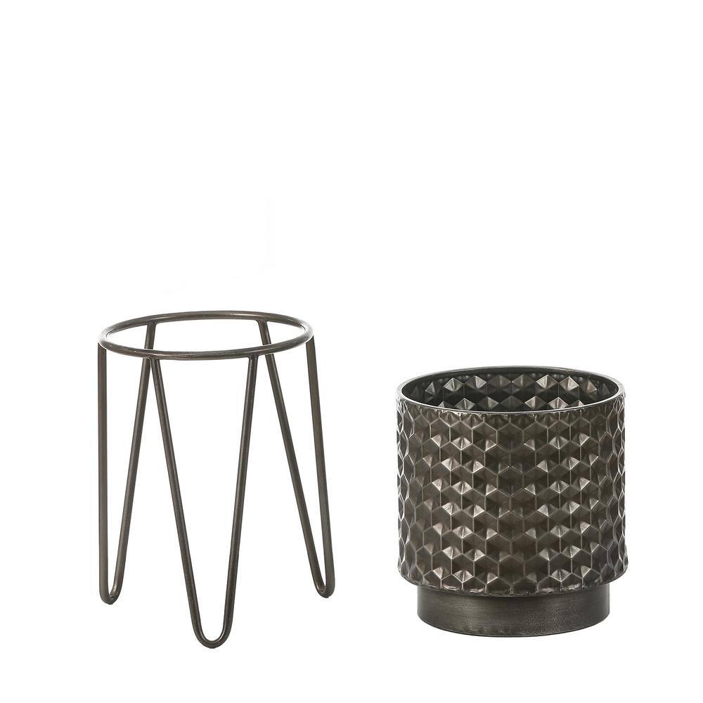 Luxen Home Brown Metal Honeycomb Cachepot Planters with Brown Metal Stands (2-Pack) WHPL1454