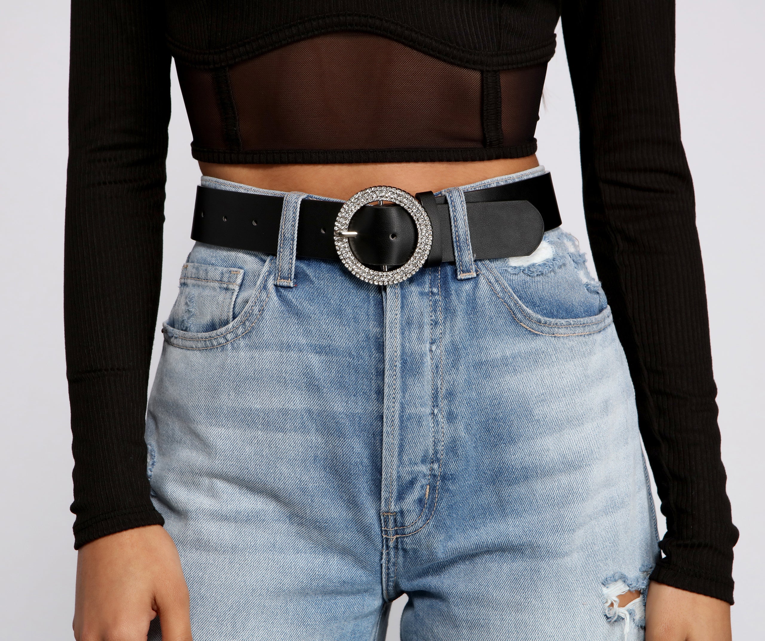 Glam Style Rhinestone O-Ring Belt