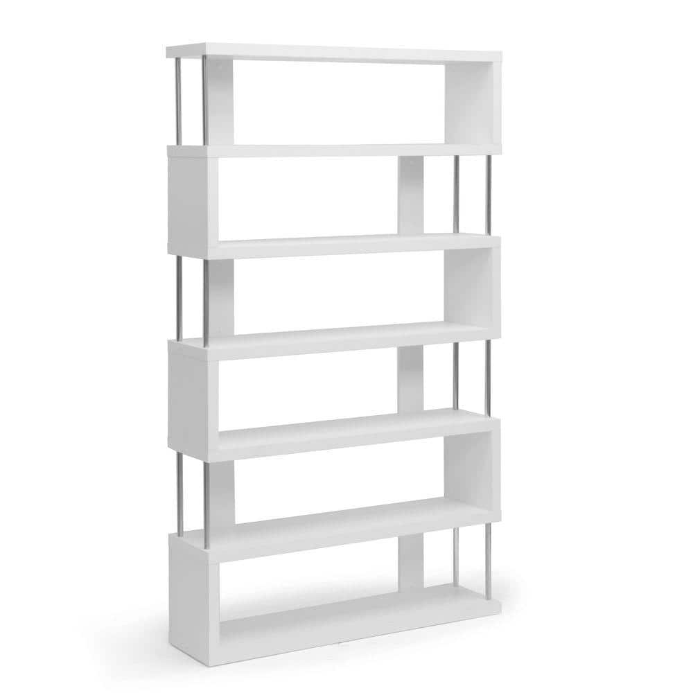 Baxton Studio 75.5 in. White Wood 6-shelf Accent Bookcase with Open Back 28862-4834-HD