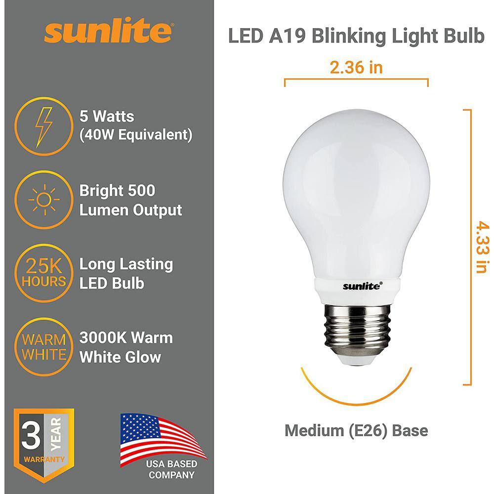 Sunlite 40-Watt Equivalent A19 Blinker Medium E26 Base LED Blinking Light Bulbs in 3000K Warm White (3-Pack) HD03027-3