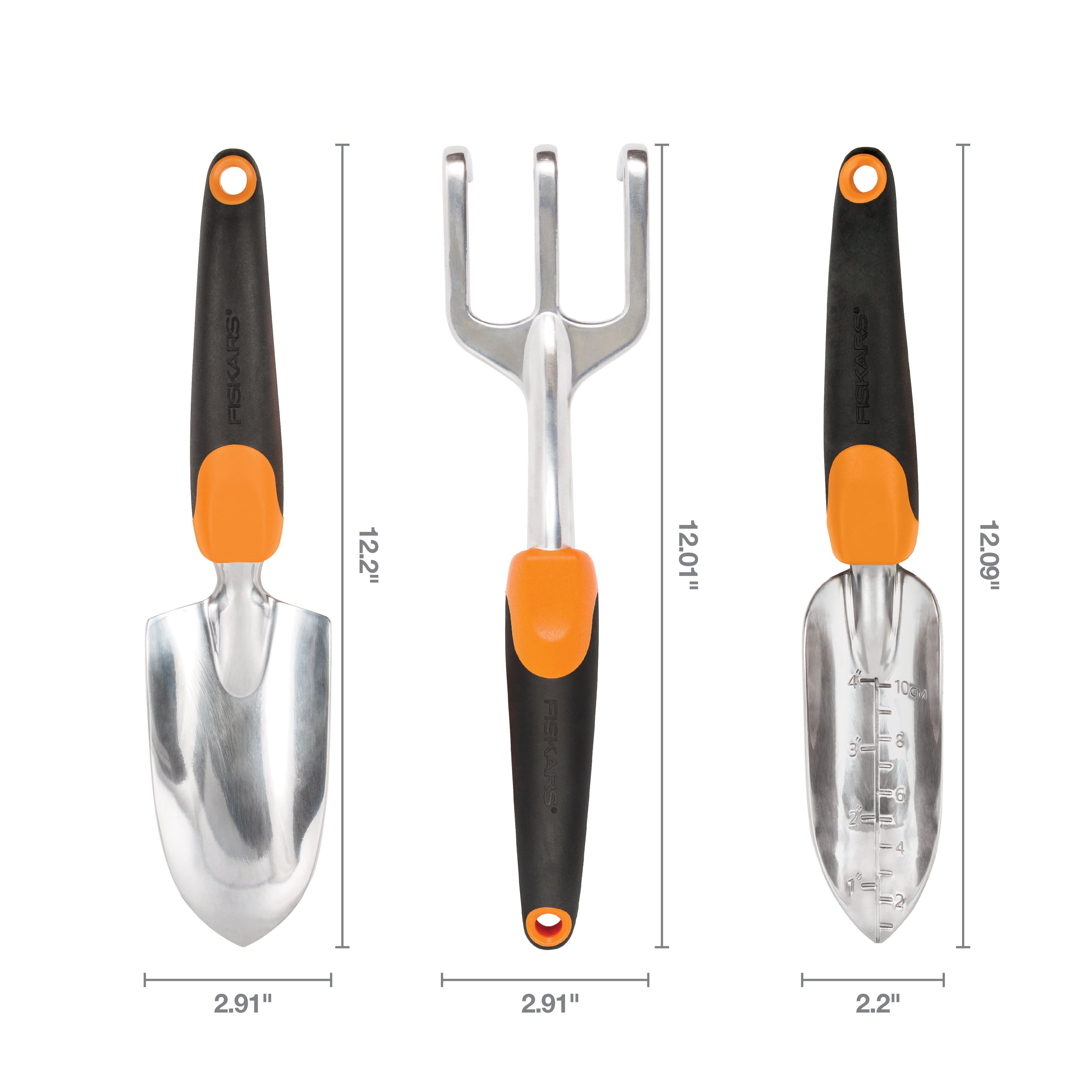 Fiskars Ergo Garden Tool Set with Trowl, Transplanter, and Cultivator, 3 Count