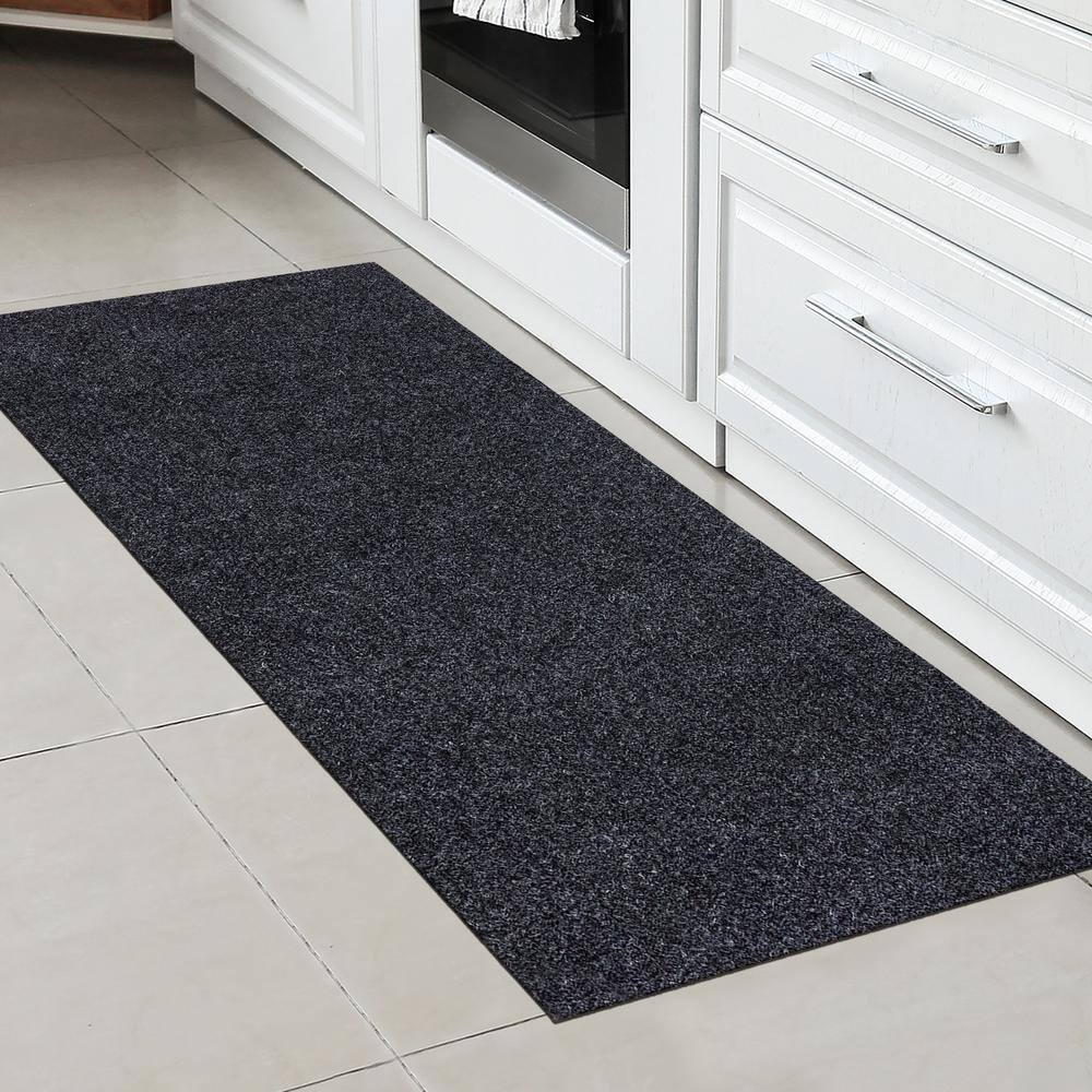 Sweet Home Stores 2 ft. W x 8 ft. L Black Ribbed Waterproof Non-Slip Rubber Back Solid Runner Rug Polypropylene Garage Flooring SH-SRT704-2X8