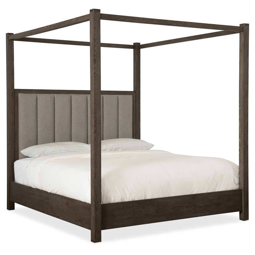 Hooker Furniture Aventura King Rubberwood Upholstered Poster Bed Frame   Cleary Cement / Smoky Arabica