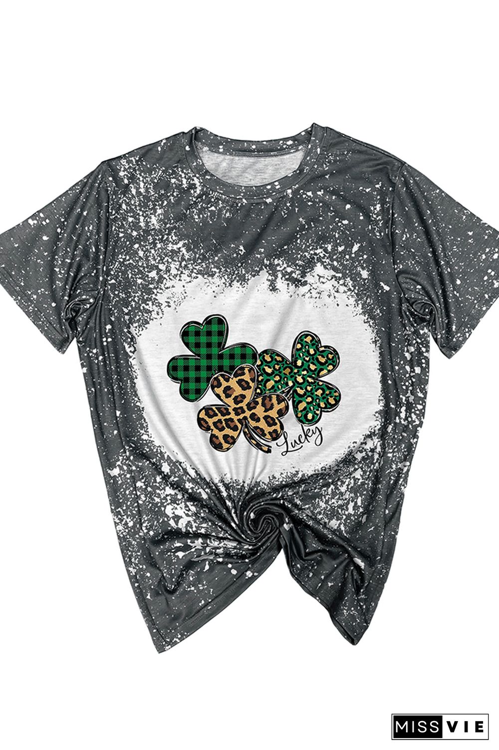 St Patricks Day Shirt,Leopard Shamrock Graphic Tee Wholesale