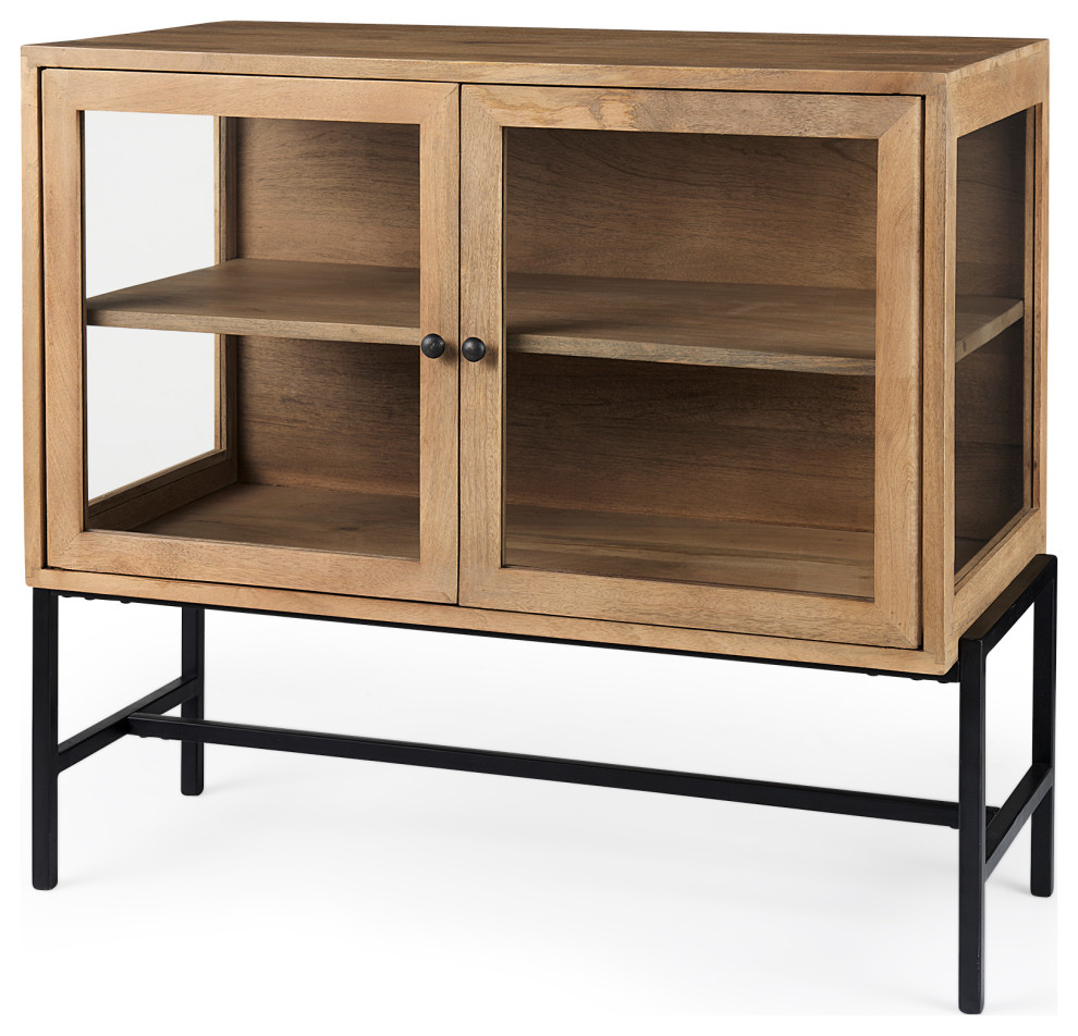 Arelius Light Brown Solid Wood with Black Metal Base Accent Cabinet   Industrial   Accent Chests And Cabinets   by Mercana  Houzz