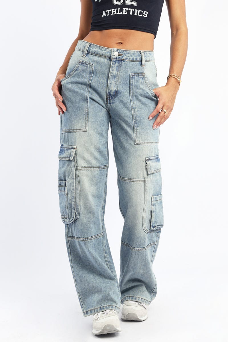 Denim Cargo Jeans Low Rise