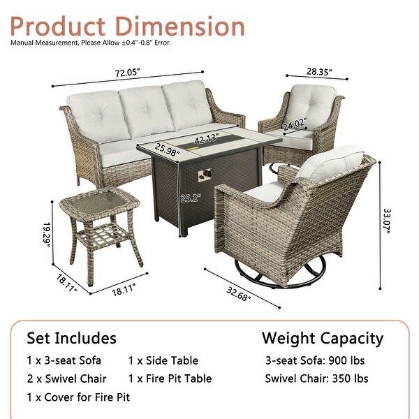 XIZZI Outdoor Rattan Wicker Patio Furniture Conversation Set with Fire Pit Table