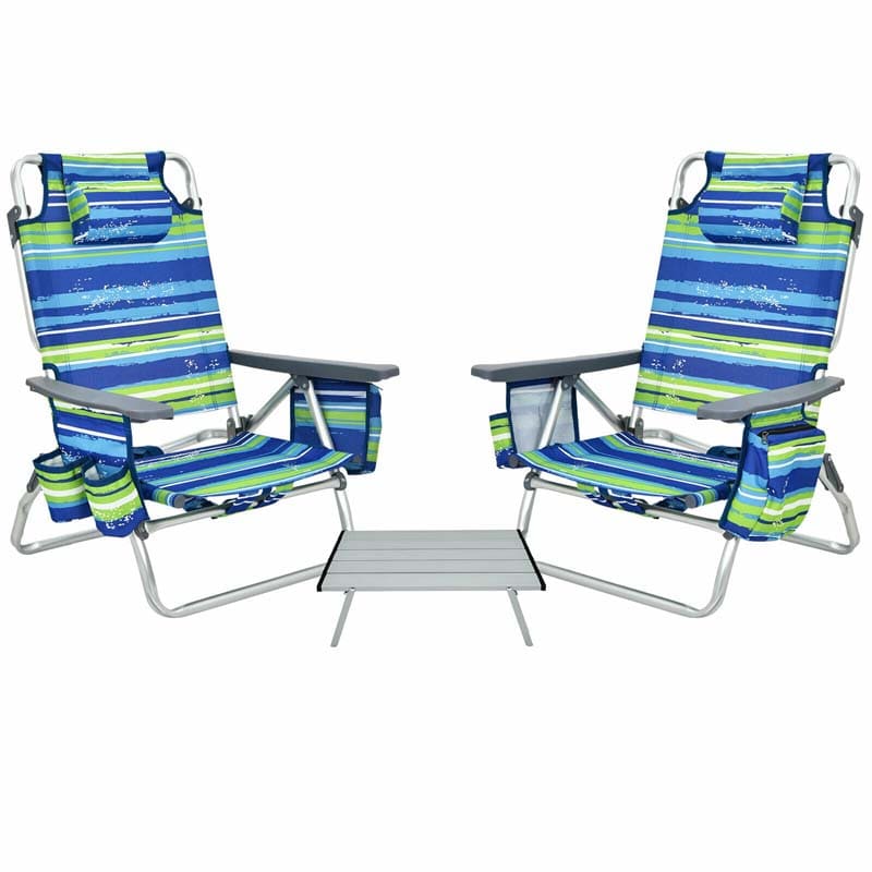 2 Pack 5-Position Outdoor Folding Backpack Beach Chair & Table Set, Patio Lawn Camping Chair Beach Sling Chair