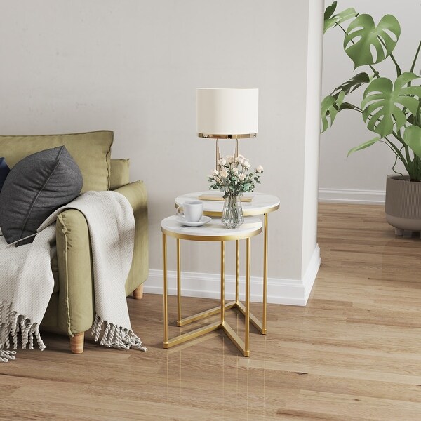 Sofa Side Gold Metal Frame Nesting Tables (Set of 2)