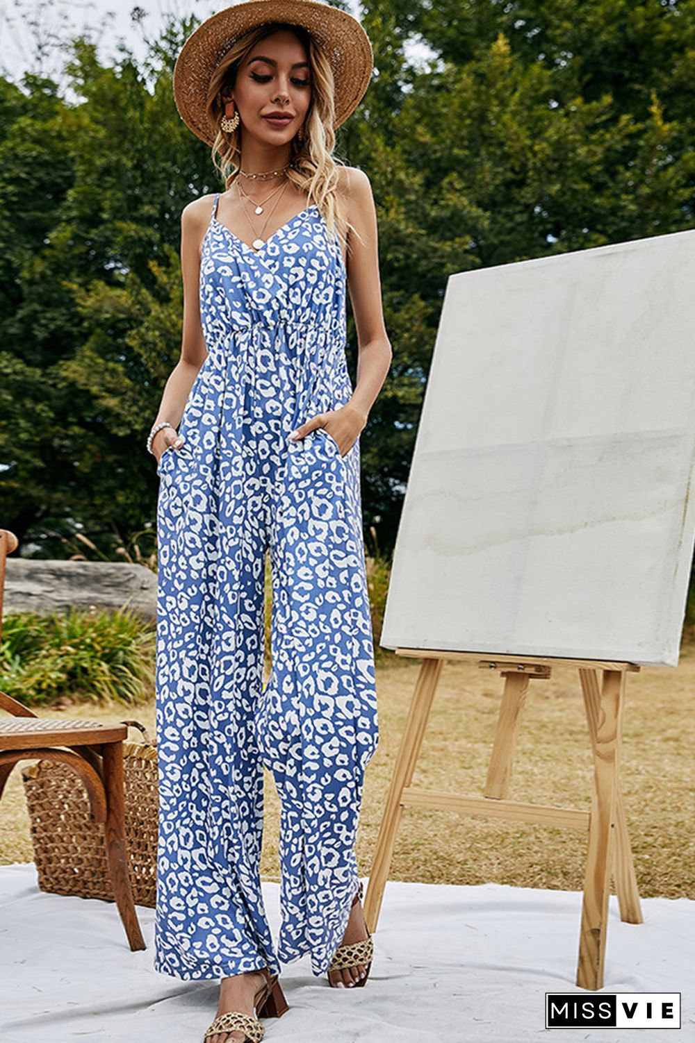 Loose Printed Wide Leg Jumpsuit Pants