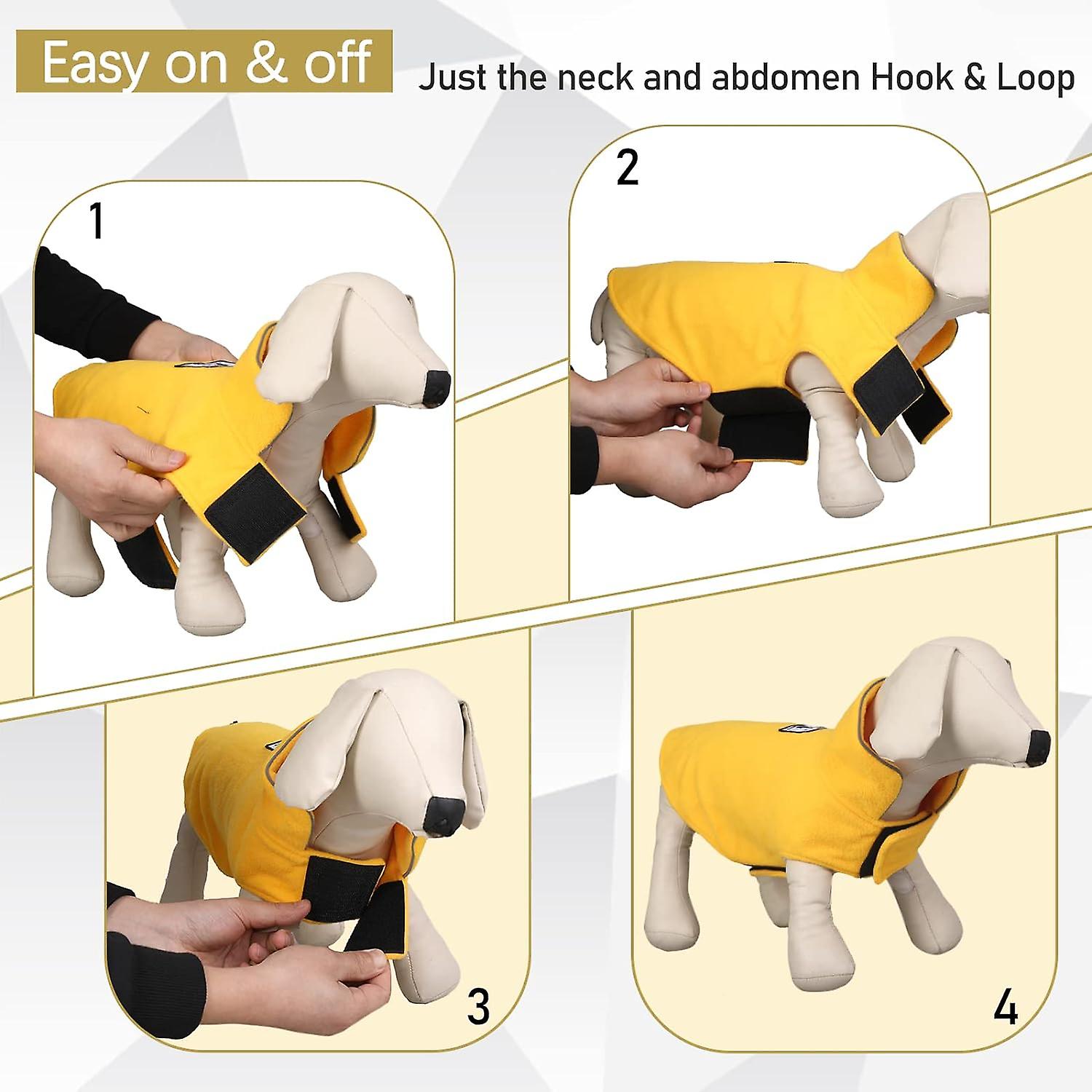 Windproof Winter Warm Fleece Small Dog Coat Reversible Jacket Reflective Soft Pet Vest， Cold Weather Dog Sweater Apparel Leash Overcoat，yellow，2xl