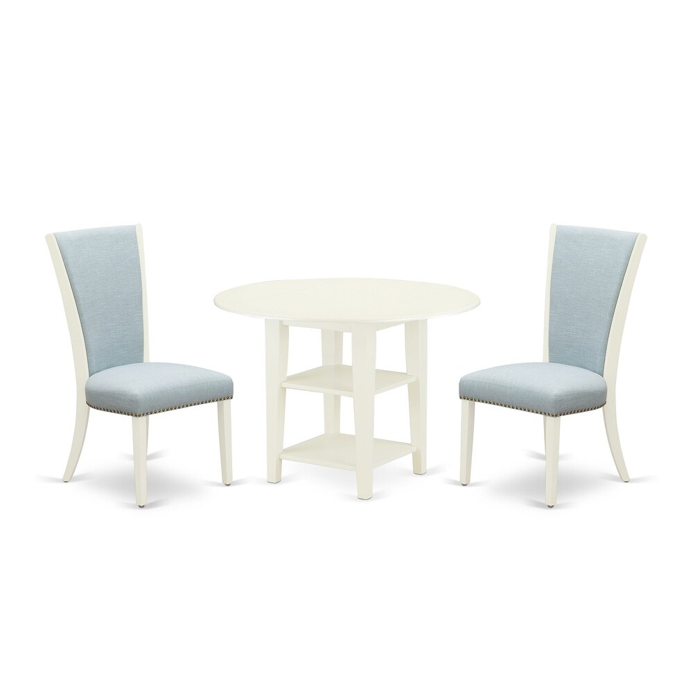 East West Furniture Kitchen Table Set  a Dining Table and Baby Blue Linen Fabric Chairs  Linen White(Pieces Options)