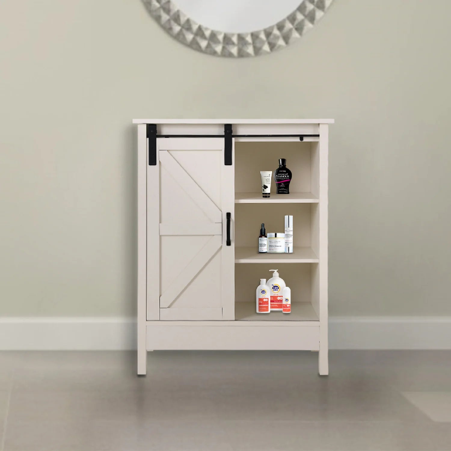 Sophia&William 3-Tier Sliding Barn Door Bathroom Storage Cabinet-White