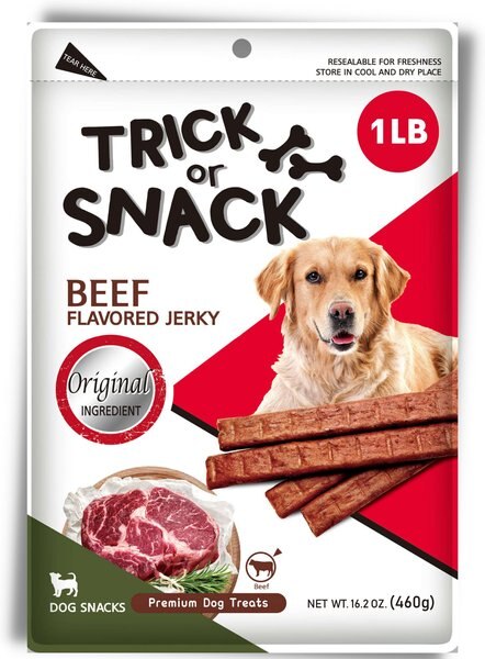 Trick or Snack Natural Smoked Delicious Soft Tender Nutritious Healthy Beef Original Jerky Dog Treat， 1-lb bag