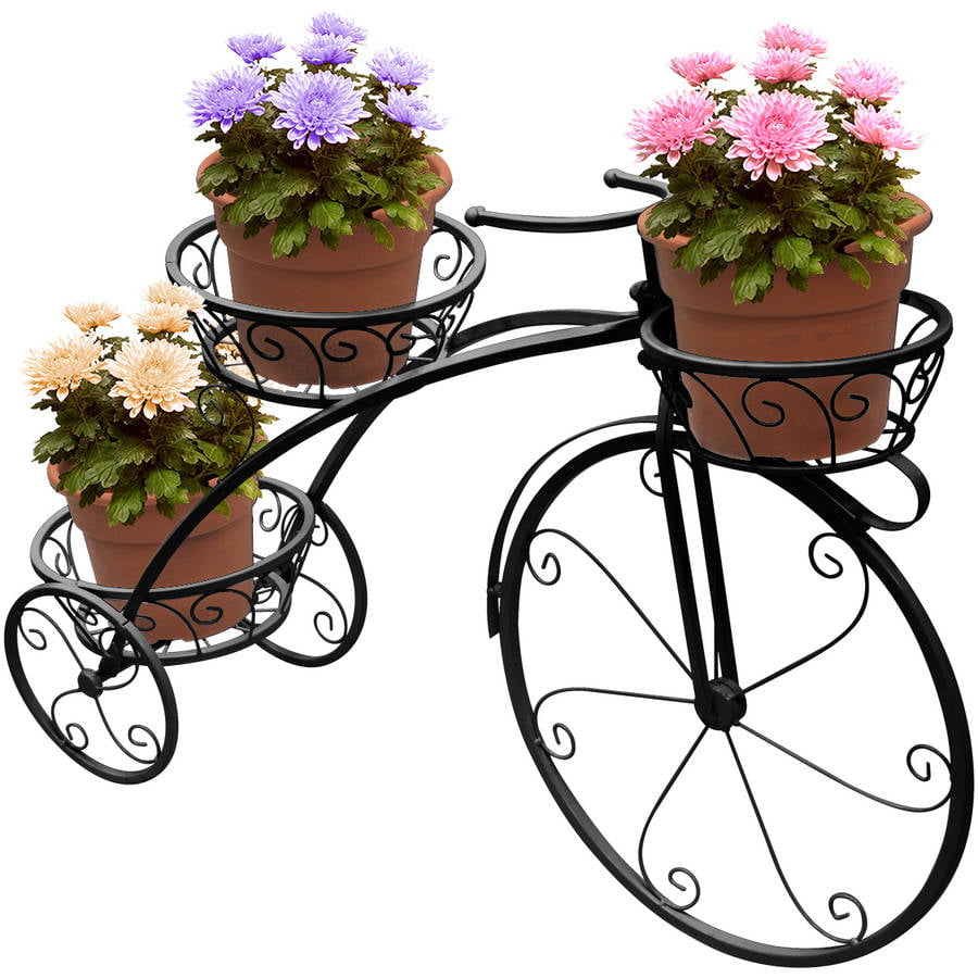 Tricycle stand 3 Flower Pot Display Rack (Black)