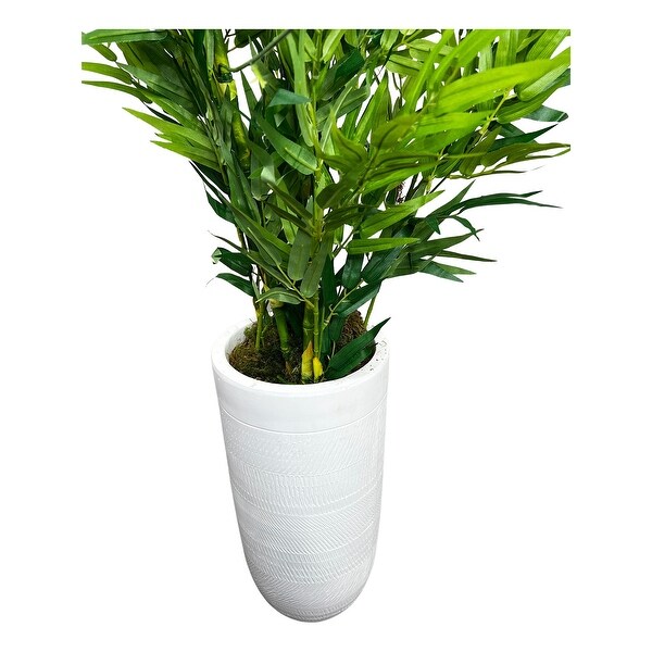 6.5' Artificial Bamboo Plant with White Designer Fiberglass Planter