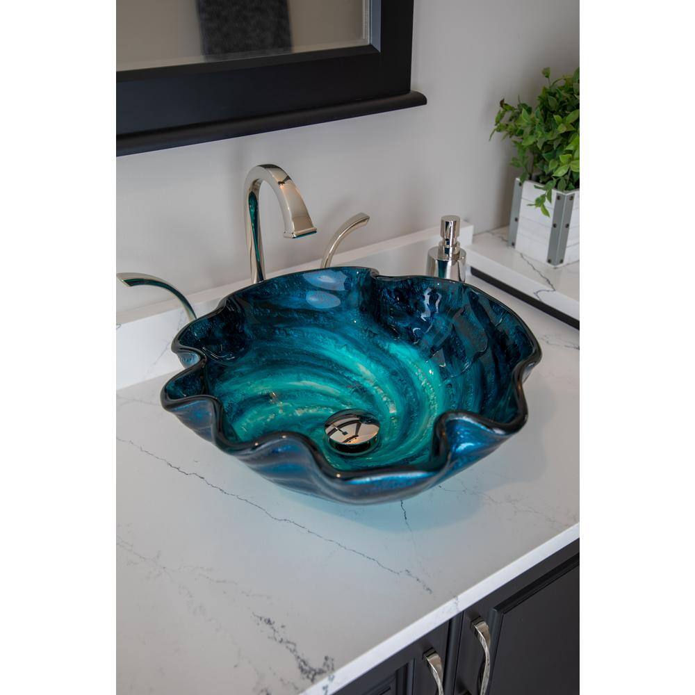 Eden Bath Caribbean Wave Glass Vessel Sink in Blue EB_GS37