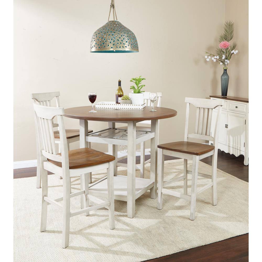 OSP Home Furnishings Berkley 5-Piece Set Table Chairs in Antique White with Wood Stain BEKCT-AW