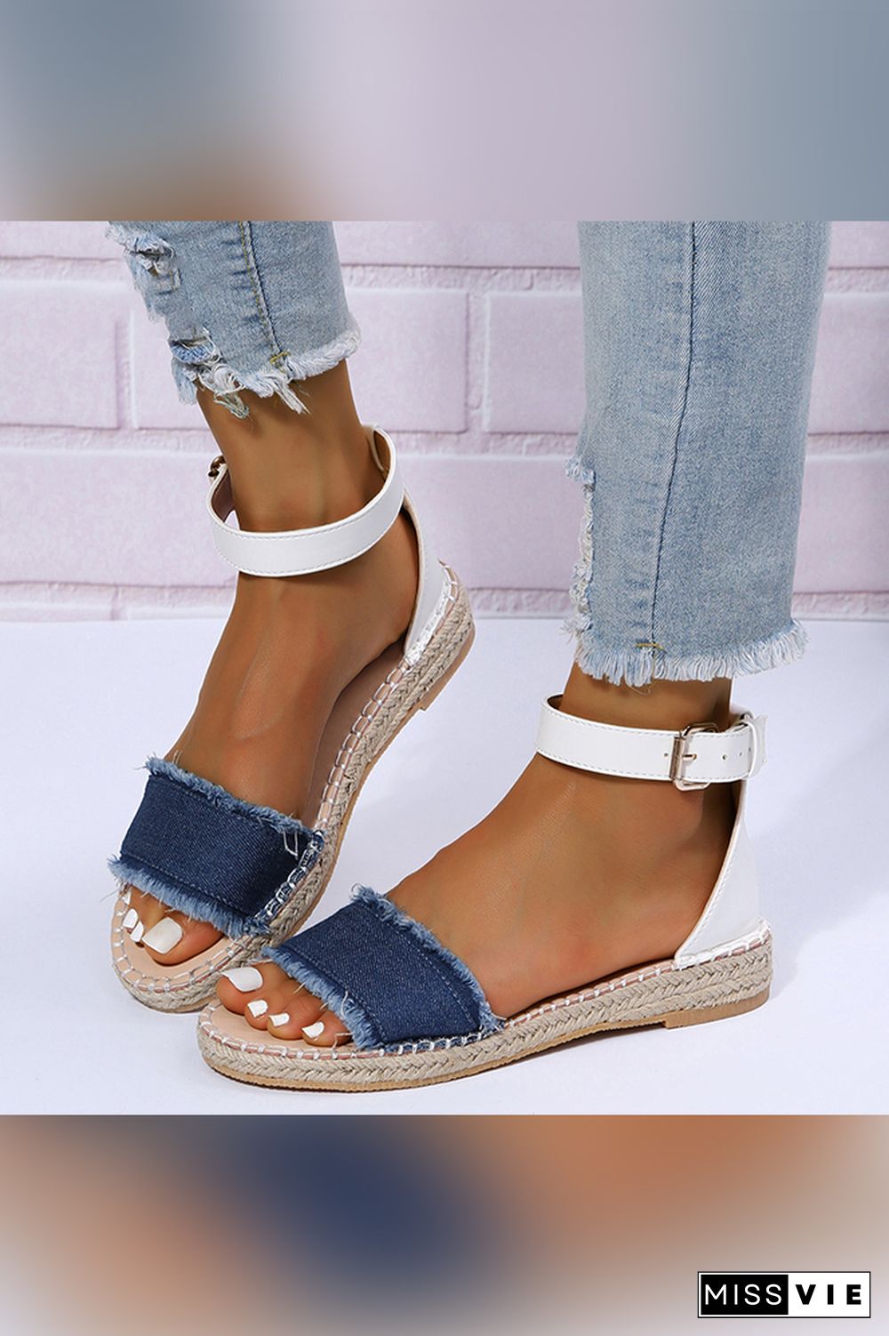 Open Toe One Band Color Block Flat Sandals