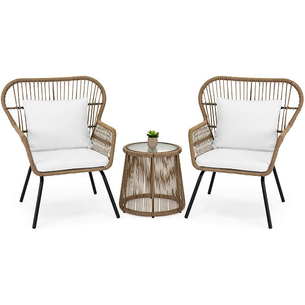 Barton 3 Pieces Outdoor Patio Wicker Chat Conversation Bistro Set 2 Chairs And Table Beige