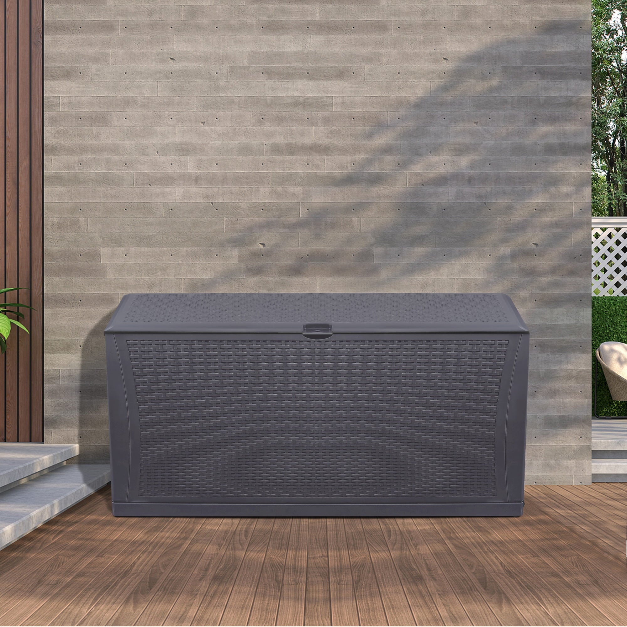 Outdoor Box and Storage, 120 Gallon Resin Deck Box for Cushion , XXL Pool Storage Box for Pool Accessories, All-Weather Waterproof Storage Box Lockable, with 175lbs Seat, Gray