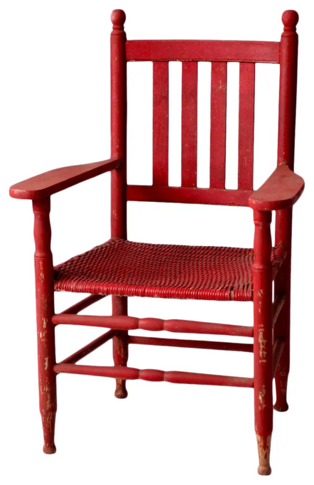 Consigned  Antique Red Wicker Seat Arm Chair   Farmhouse   Dining Chairs   by 86 Vintage  Houzz