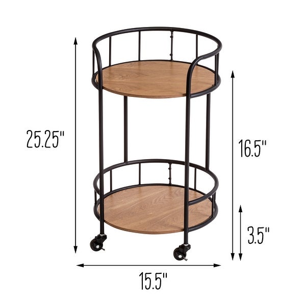 Natural/Black Steel and MDF 2-Tier Rolling Side Table