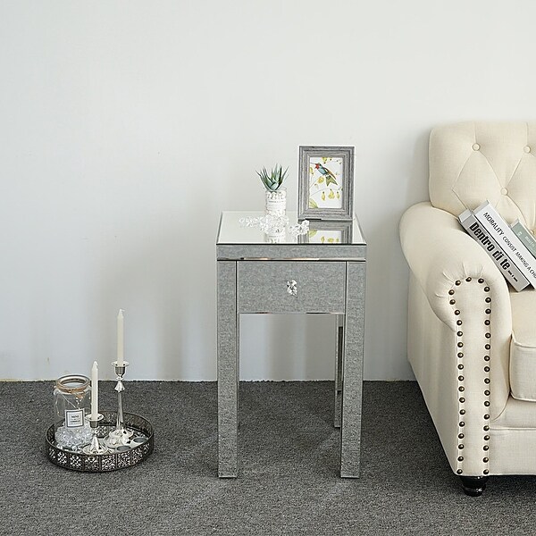 Modern 1 Drawer Mirrored Nightstand Bedside Table - - 33168075