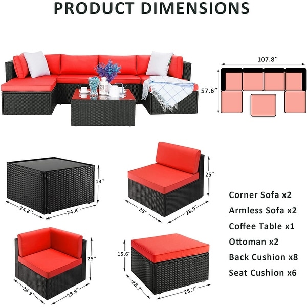 Bossin 7 Pieces Patio Furniture Sets，Outdoor Sectional Sofa，Rattan Wicker Couch with Washable Cushions and Glass Table