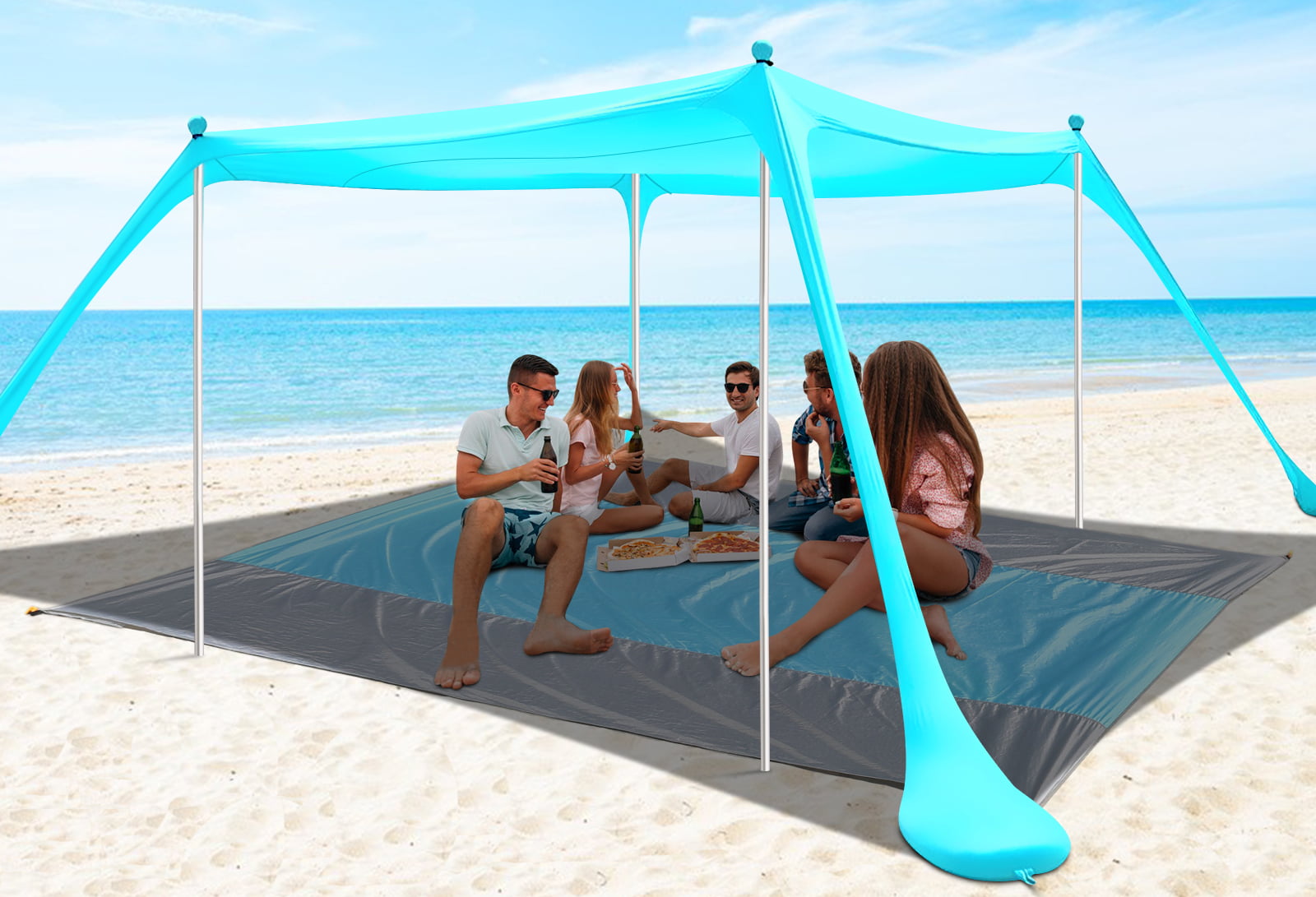 Anngrowy Beach Tent Canopy 10'x10' Beach Tents Sun Shelter 6-8 Person Beach Canopy Tent Sun Shade Easy Setup Pop Up Beach Shade Canopy Portable Beach Tent UPF 50+ Waterproof