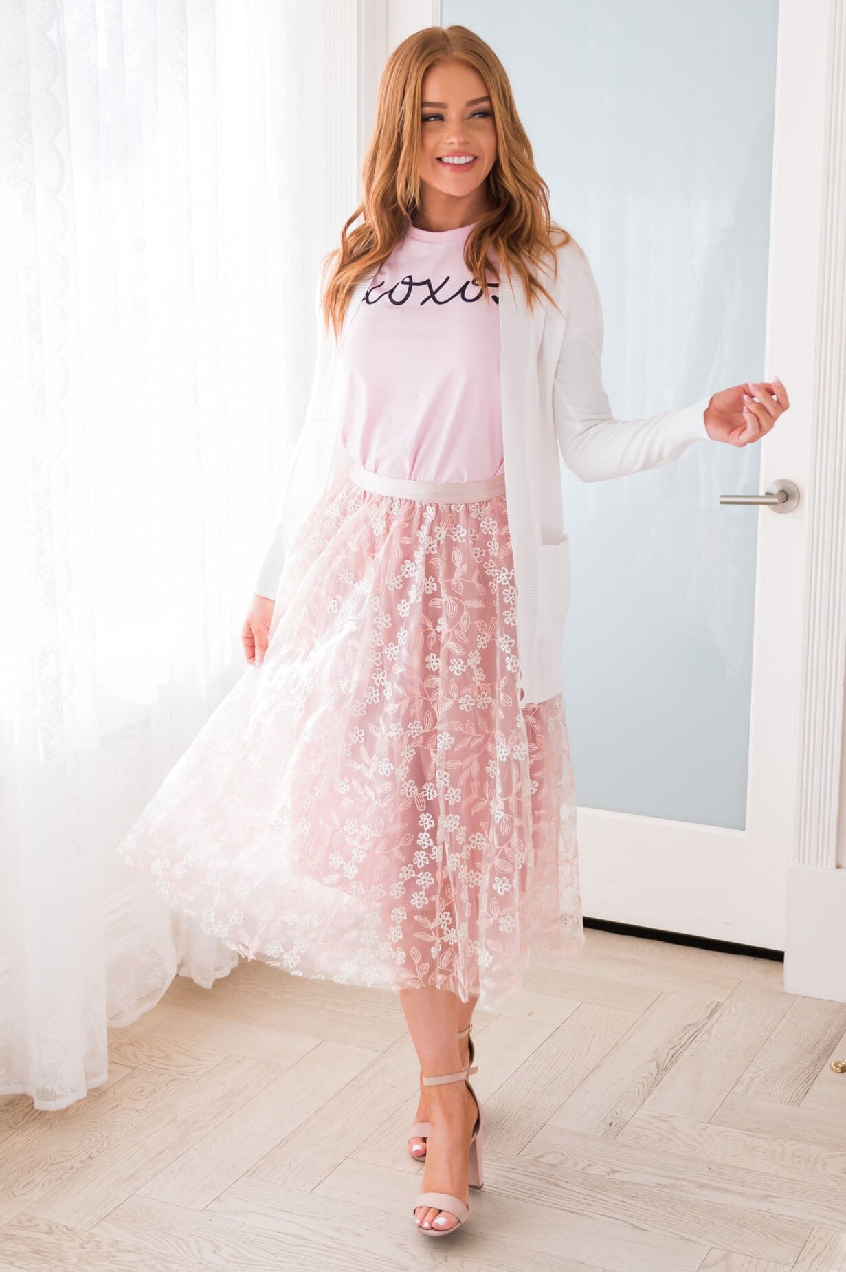 Classic Beauty Modest Embroidered Tulle Skirt