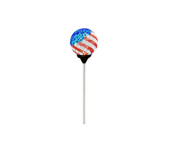 Alpine Solar Mosaic American Flag Garden Stake with White LED  - SLC528BB-9