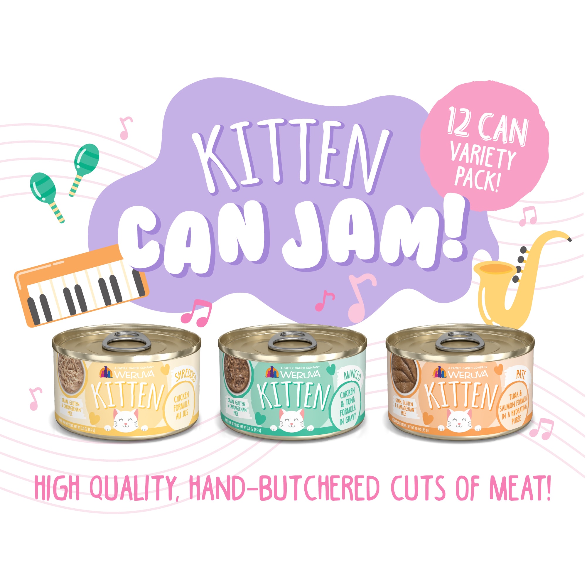 Weruva Kitten Can Jam Variety Pack Wet Cat Food， 3 oz.， Count of 12