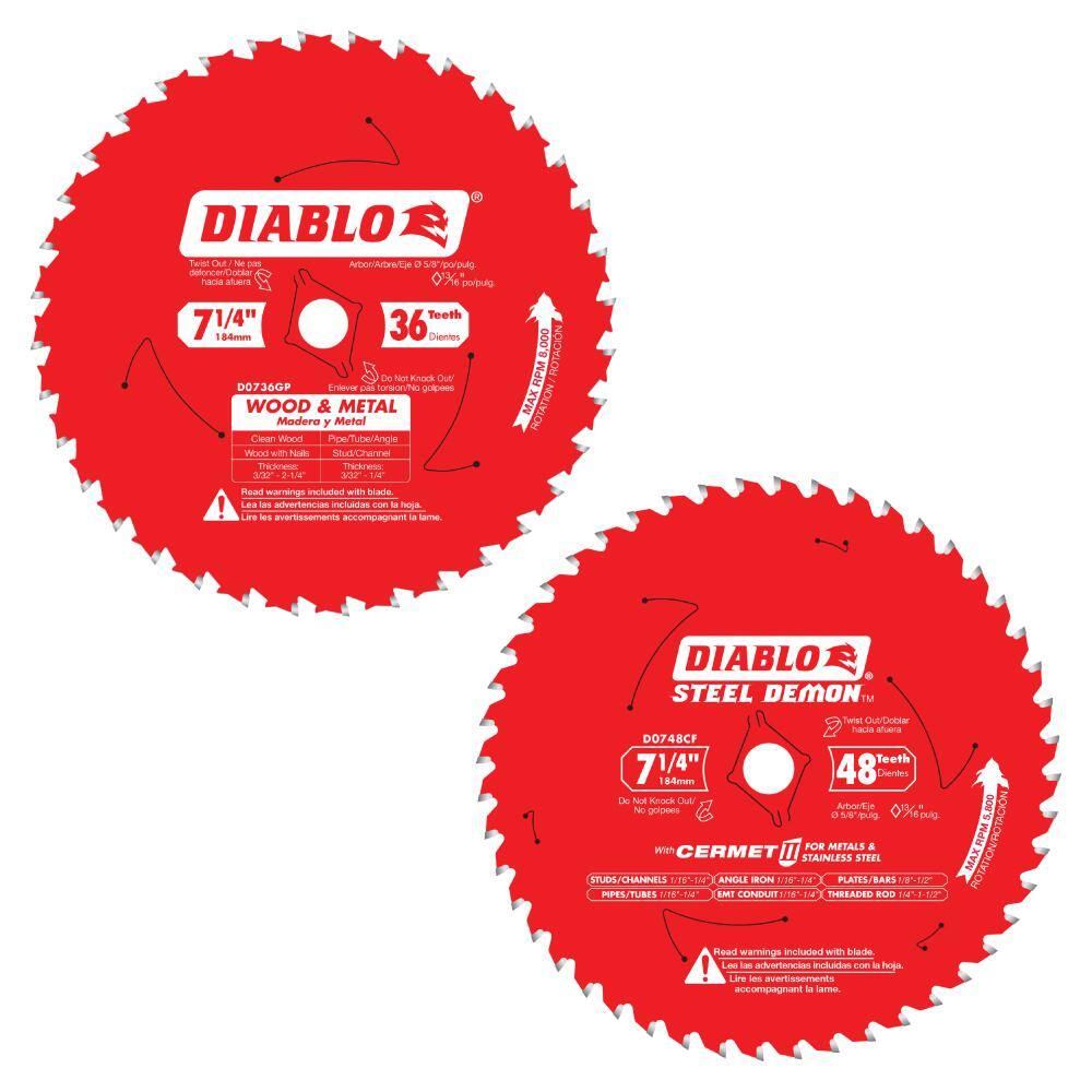 DIABLO 7-14 in. x 36-Tooth Wood and Metal and 7-14 in. x 48-Tooth Cermet II Metals and Stainless Steel Saw Blades (2-Blades) D0736GP0748CF2G