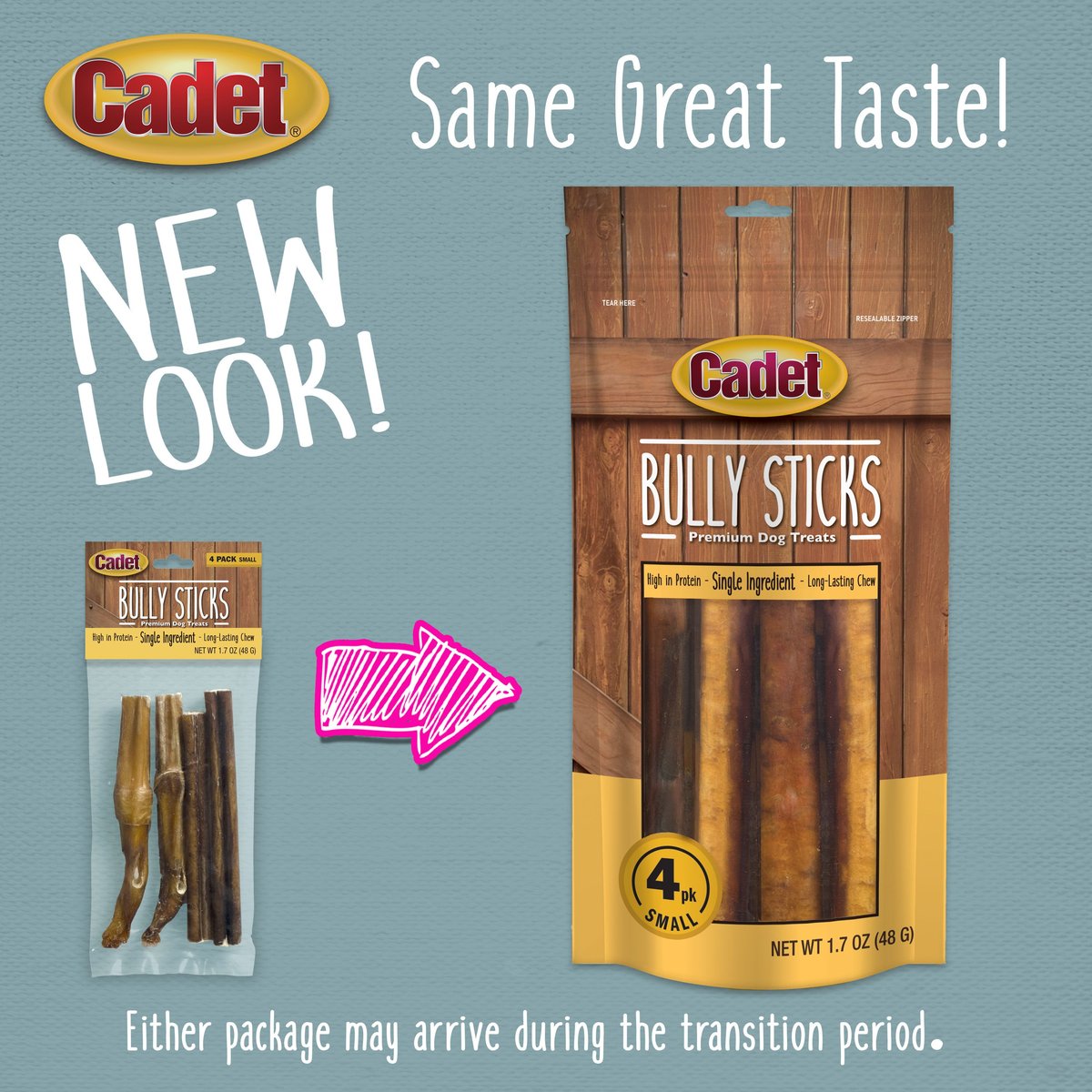 Cadet Bully Sticks Dog Treats， Small ，4-pack